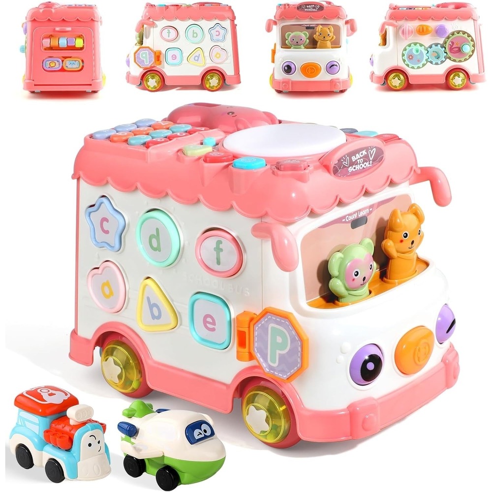 HAYXUN 10-in-1 Musical Bus 3+ Yr Old Girl Montessori Activity Toy
